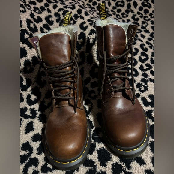Dr. Martens Brown Leather Boots with Fur Trim - Picture 1 of 12